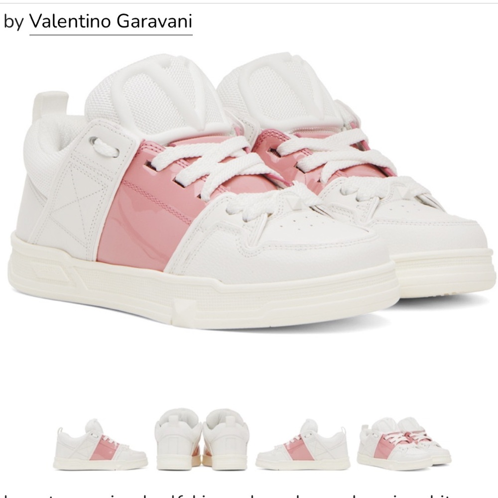 Valentino Open Skate Calfskin with Patent Leather Band White / Coral Sneakers